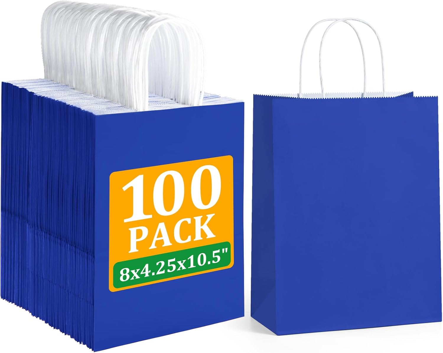 BagDream Royal Blue Gift Bags Medium Size 8x4.25x10.5 Kraft Blue Paper Bags with Handles Bulk 100Pcs for Wedding, Party Favors, Business, Retail, Grocery Paper Gift Sacks