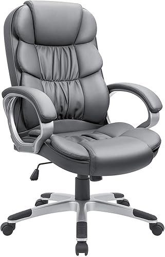 Vista 8 de GUNJI Silla de oficina de piel sintética con respaldo alto, silla ejecutiva ergonómica para computadora, silla de escritorio moderna ajustable