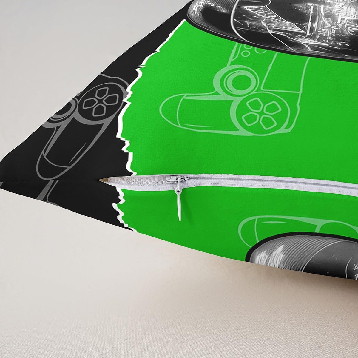 Kids Gamer Pillow Cover 20x20 Inch,Cool Video Game Console Print Cushion Cover for Office Living Room Gray 3D Gamepad Gaming Green Black Pillow Case for Sofa Couch Reversible Print image 5