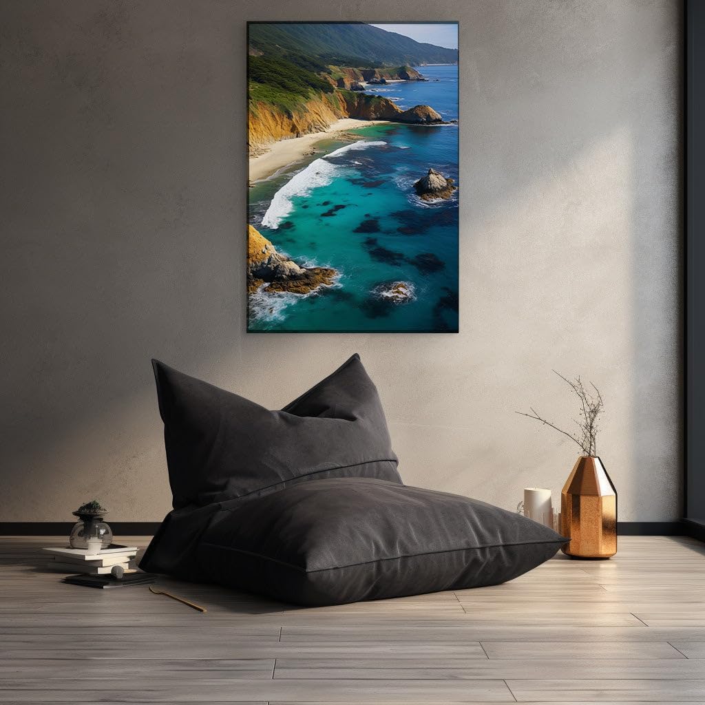 Canvas for Living room. Serenity from Above: A Breathtaking Journey Along the Cliff-lined Beaches, 27 x 18 inch Canvas Wall Art - Expansive Panoramas - Modern Home Decor
