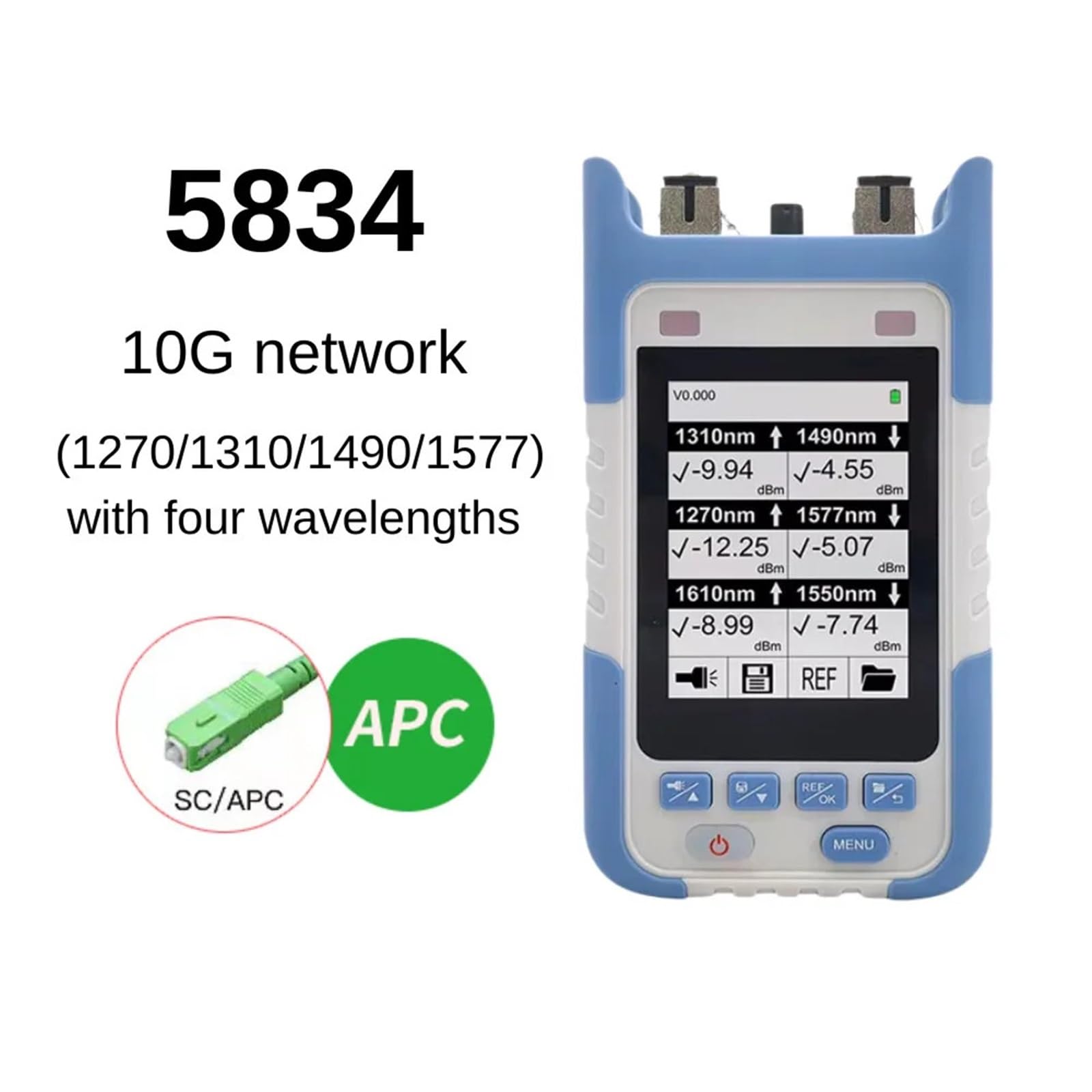 Testeur de Fibre Optique, Wattmètre à fibre optique SC UPC/APC CT583-10G PON OPM 1270/1310/1490/1550/1577Nm 10GEPON XGPON XGPON et réseau FTTH(5834 APC)