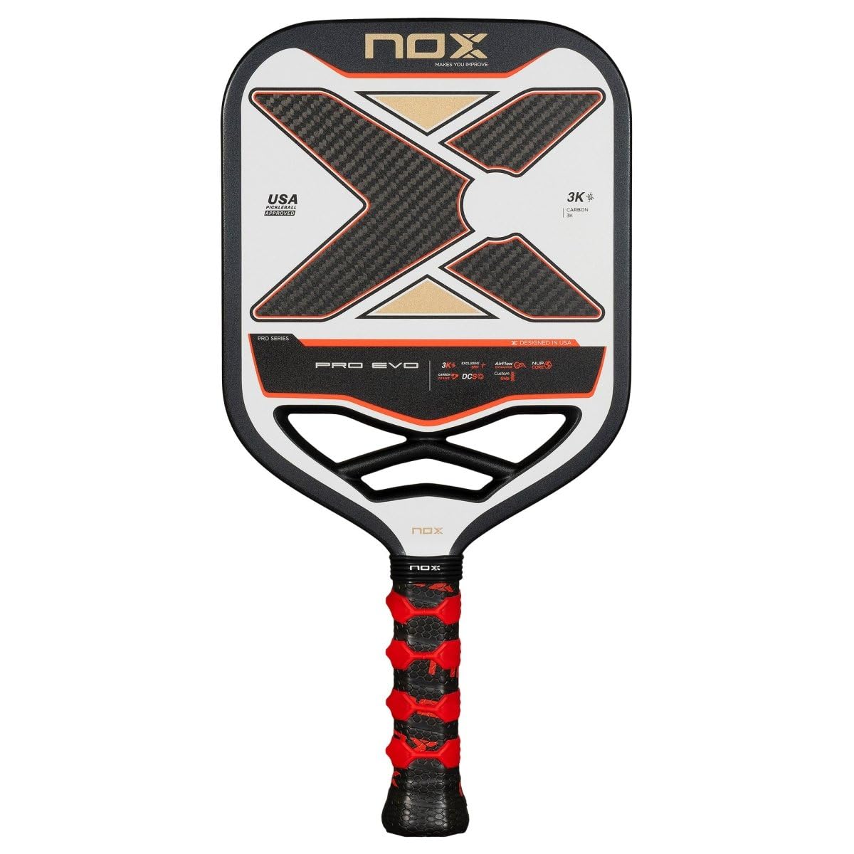 NOX Raquetas de pickleball 2025 Luxury & Pro Series | Fibra de carbono de 18 K y 3 K, mayor comodidad y núcleos de ultra potencia, dinámica exclusiva de giro y flujo de aire y agarre personalizado |