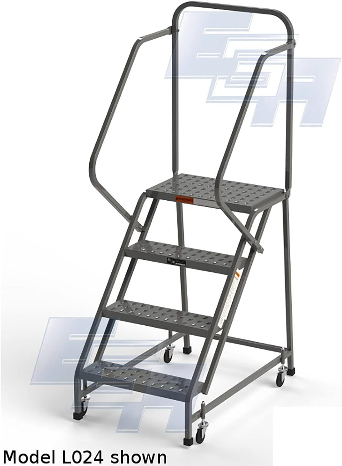 EGA L006 Industrial Rolling Ladder 4-Step, 20" Wide Perforated, Gray, 450Lb. Capacity