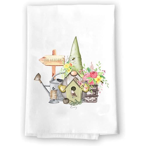 Decorative Kitchen and Bath Hand Towel Gnome Flowers Birdhouse Water Pot Spring Summer Garden Themed Home Decor Decorations House Gift Present