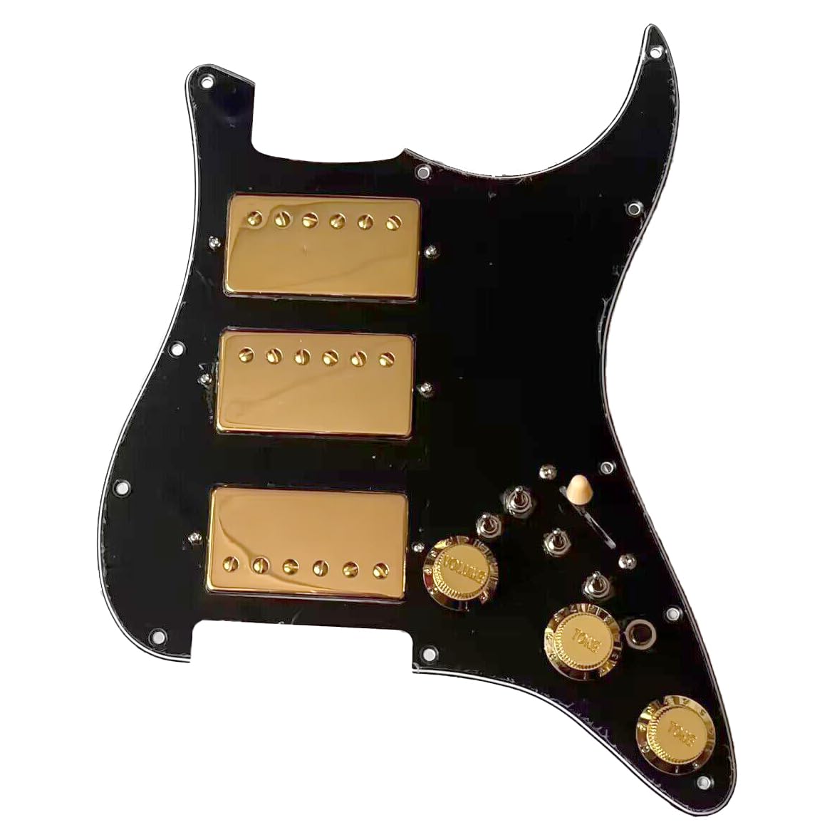 HHH Guitar Prewired Strat Loaded Pickguard Set with Gold Housing Alnico 5 Humbucker Pickups Coil Splitting Multi Switch Harnesses for Fender St Electric Guitar Replacement Parts