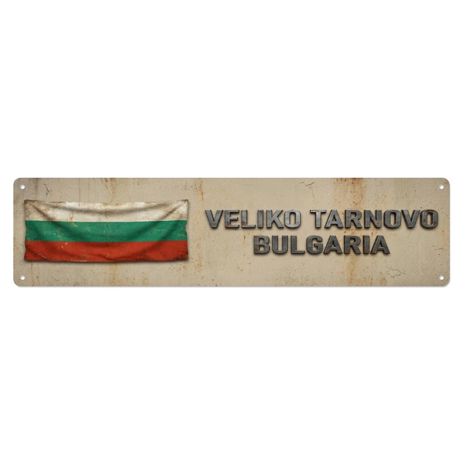 Metal Tin Sign Vintage Veliko Tarnovo Bulgaria Flag Decor Rustic Travel