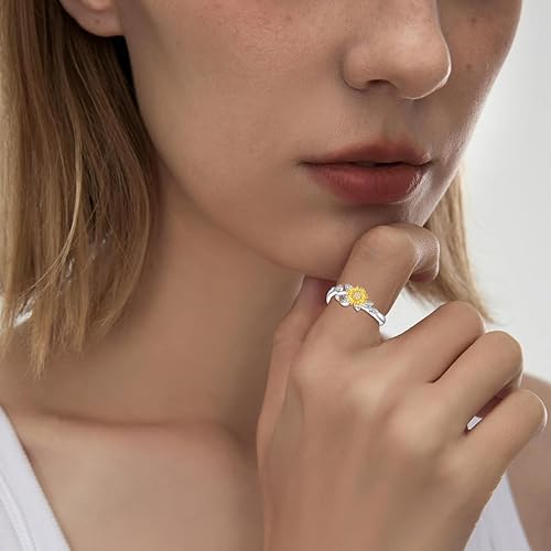 Miniatura 6 de Anillo de girasol de diamante para mujer, plata de ley 925, anillo de girasol con diamantes cultivados en laboratorio, regalos de joyería