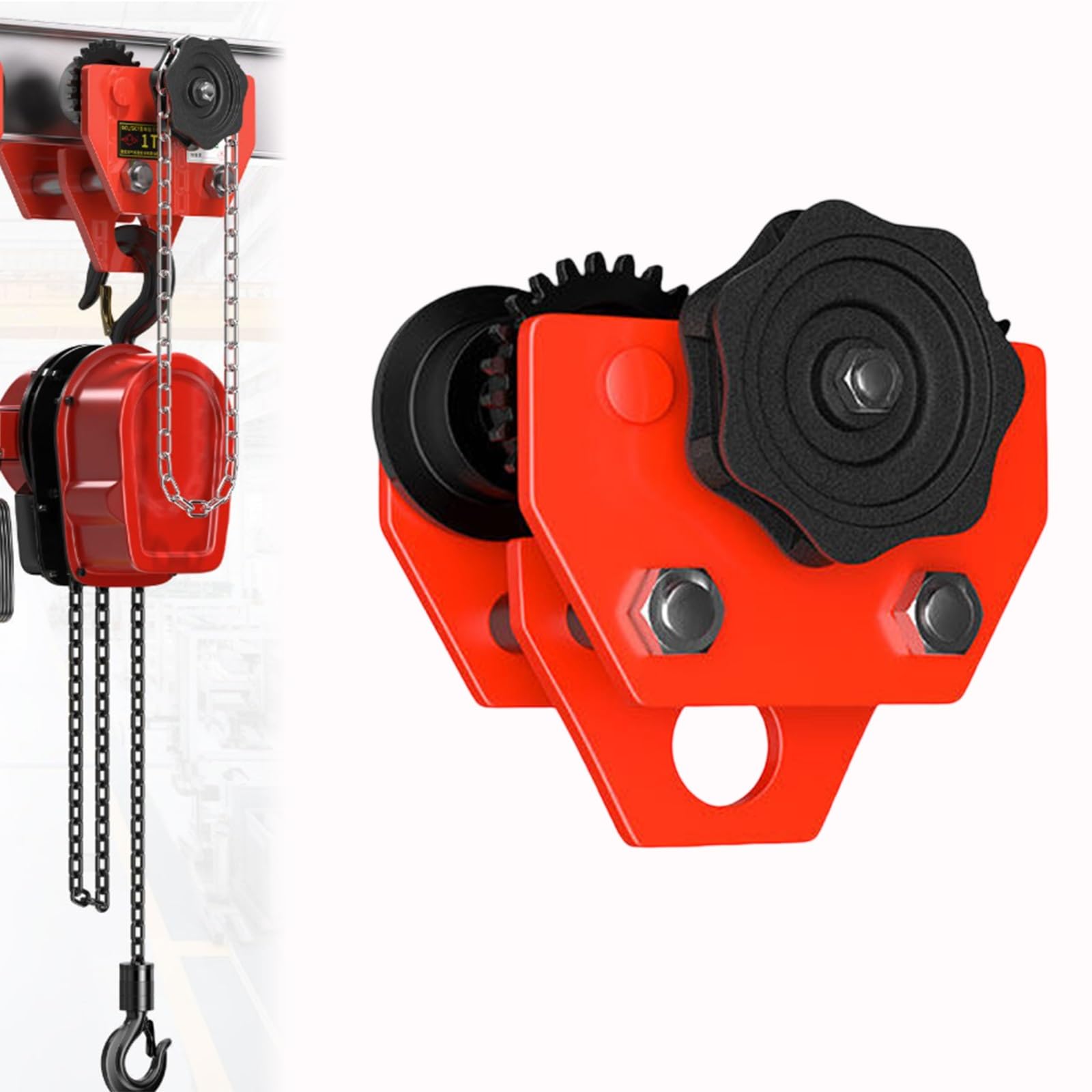 ZMJGLL Manual Chain Trolley,Chain-Driven Push Geared Beam Trolley for Overhead Hoists,Adjustable Flange Width for Straight and Curved Beams,variety Of Settings (1000kg/2204lbs)