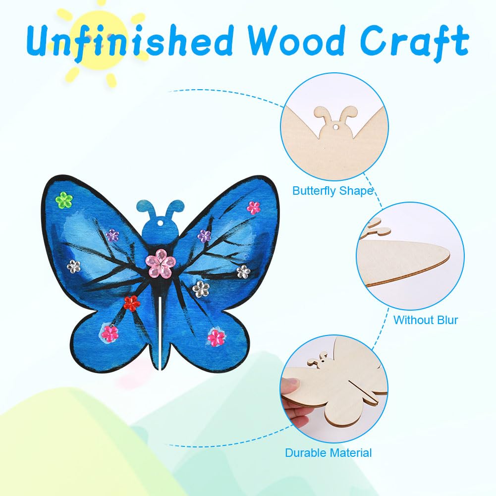 Kit Fai Da Te Farfalle Di Legno - 32 Pezzi Con Colori E Adesivi Per Bambini