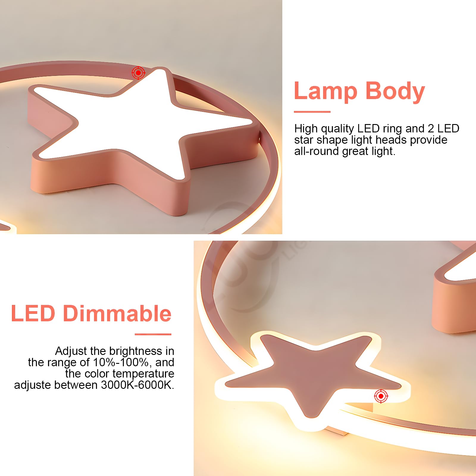 Luz De Techo LED Rosa | Lámpara Infantil Redonda Moderna | Star Starry Sky Niños Luz | Ø55cm 48W | Regulable Con Control Remoto 2700K-6500K | Habitación Infantil Niños Niñas De Techo Dormitorio