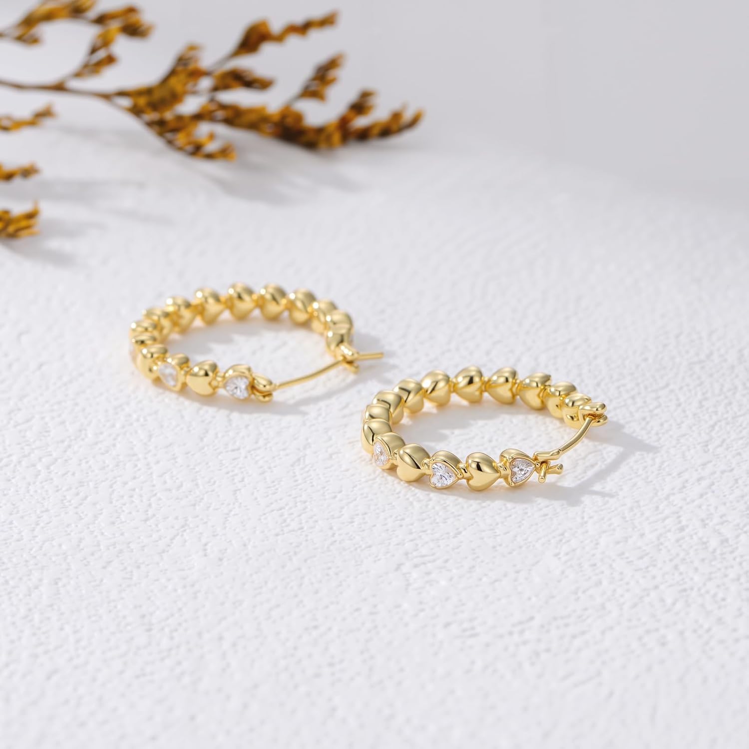 14K Gold Plated Hoop Earrings for Women 14K Gold Earrings Diamond Hoops Earring Gold Trendy Round/Heart Design Womens Earring 25mm - Image 6