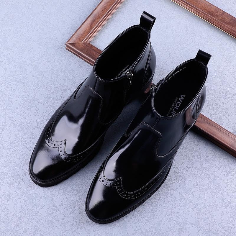 [WOUFO] メンズ レザー 男性靴 おしゃれ チェルシー ブーツ, ビジネスシューズ本革 プレーントゥ ウイングチップ サイドゴ