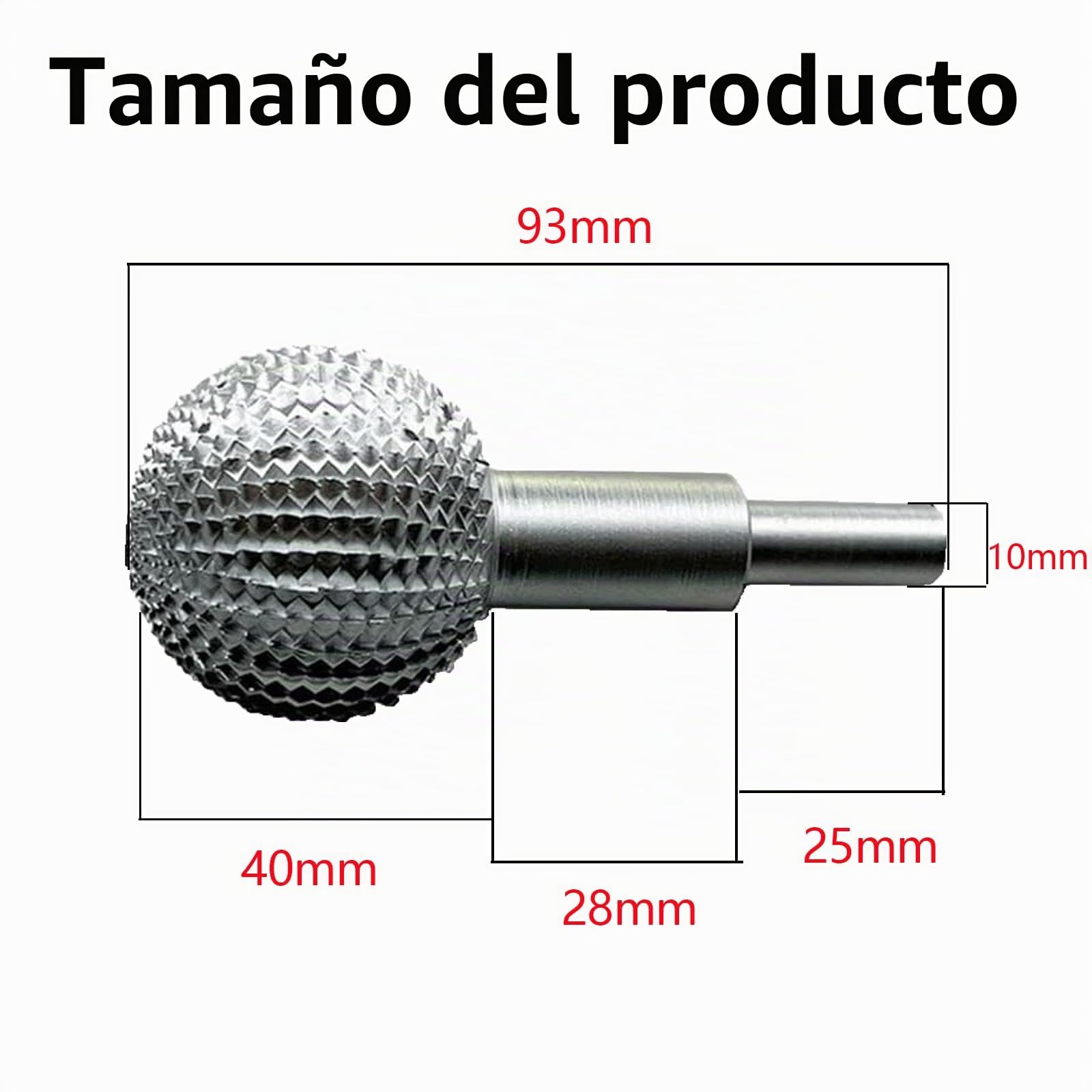 Gubia esférica para tallado de madera, cabezal esférico de molienda para tallado y lijado de madera, fresas esféricas, lima esférica de diámetro 40 mm (plata)