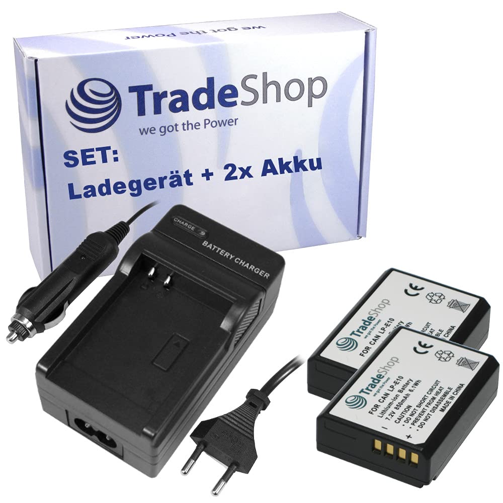 Set 2 Batterie + Caricabatterie Doppio USB Per Canon LP-E10 - Compatibile Con EOS 1300D, 1200D, 1100D E 1D X (Cavo Micro USB Incluso) - 2