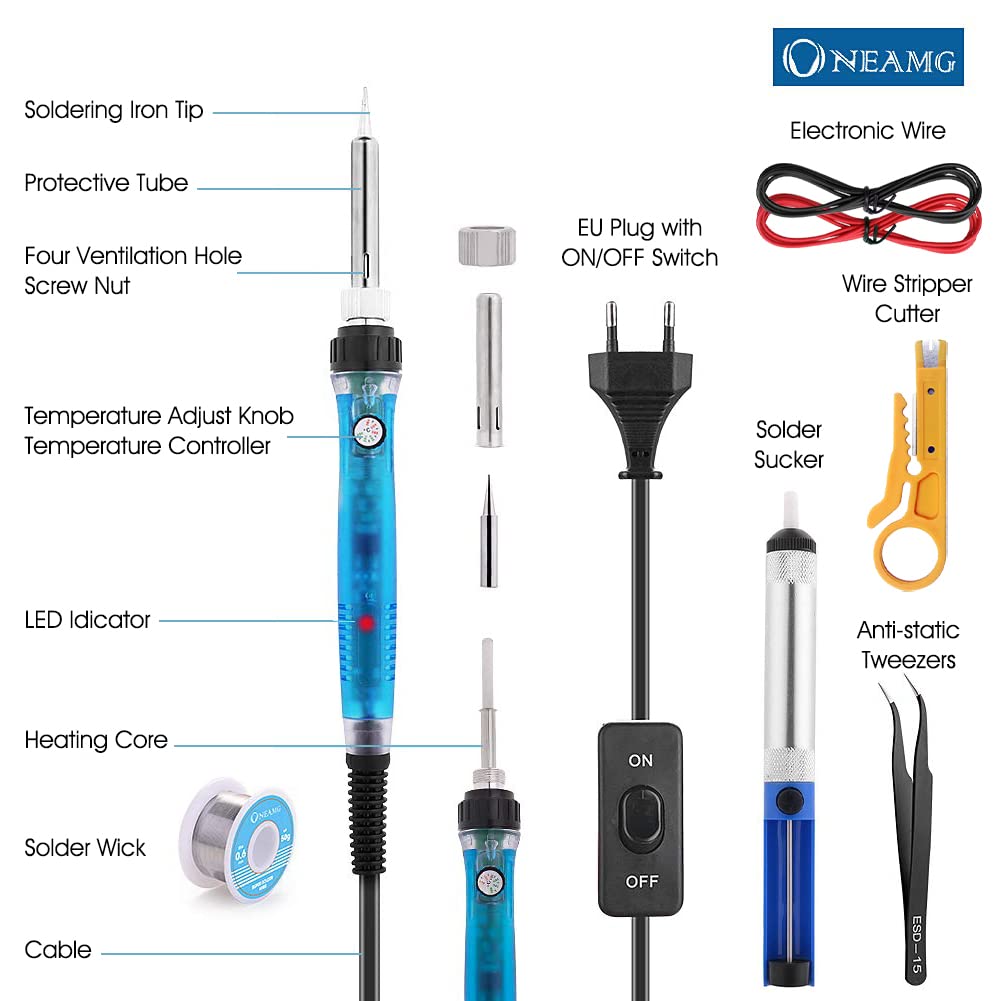Saldatore Kit 60W 220V Kit di Saldatura a Stagno Professionale con Valigetta per Trasporto Per Vari usi e Riparazioni Kit saldatrici Fai da Te Bigiotteria Argento