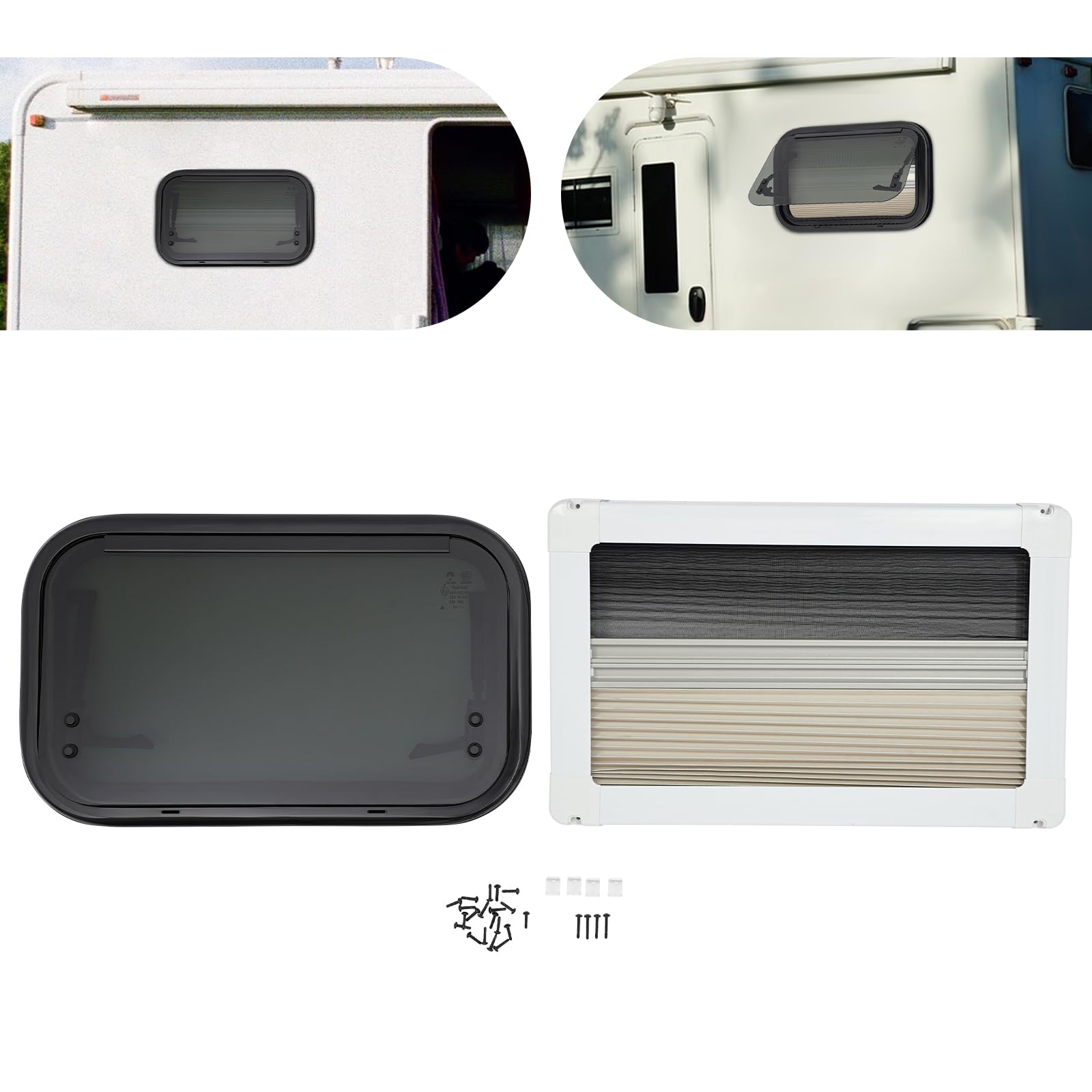 Wohnmobilfenster Ausstellfenster inkl. Verdunklung Seitenfenster, Wohnwagen Fenster 85° RV Externes Push Fenster, Klappbares Ausstellfenster Camper (500x300mm)