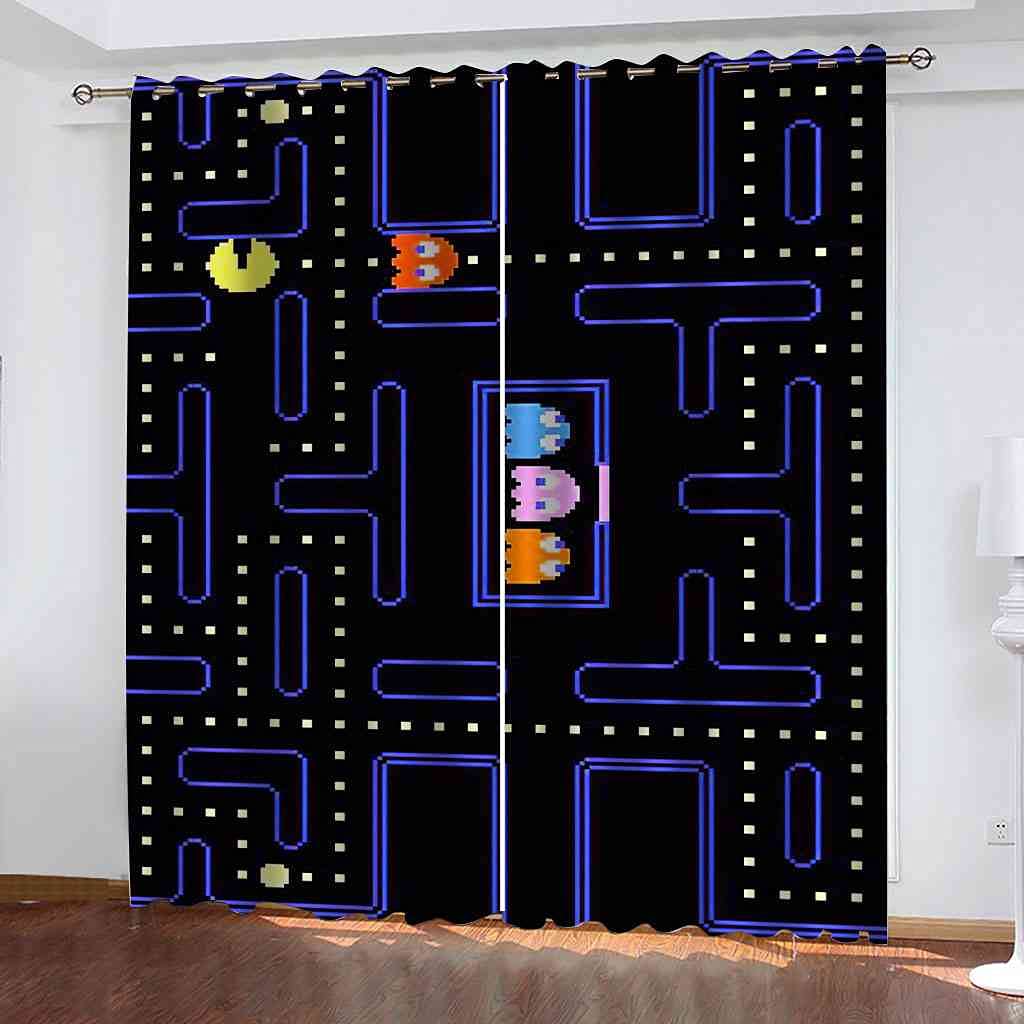 Rideau Occultant à Oeillets Motif Jeu Vidéo 300x270 cm | Paire de Rideaux Isolants pour Chambre