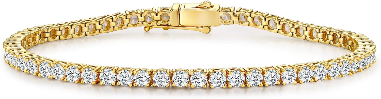 3mm Tennis Bracelet for Women Men 18K Gold/18K White Gold Plated Round CZ Tennis Chain in Gift Box, 7/7.5/8 Inch