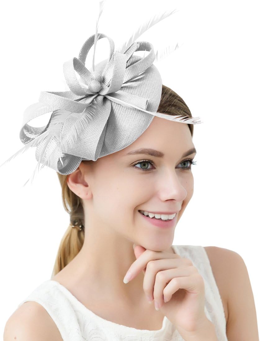FAYBOX BRIDALWomen Elegant Fascinator Hat Bridal Feather Hair Clip Accessories Cocktail Royal Ascot
