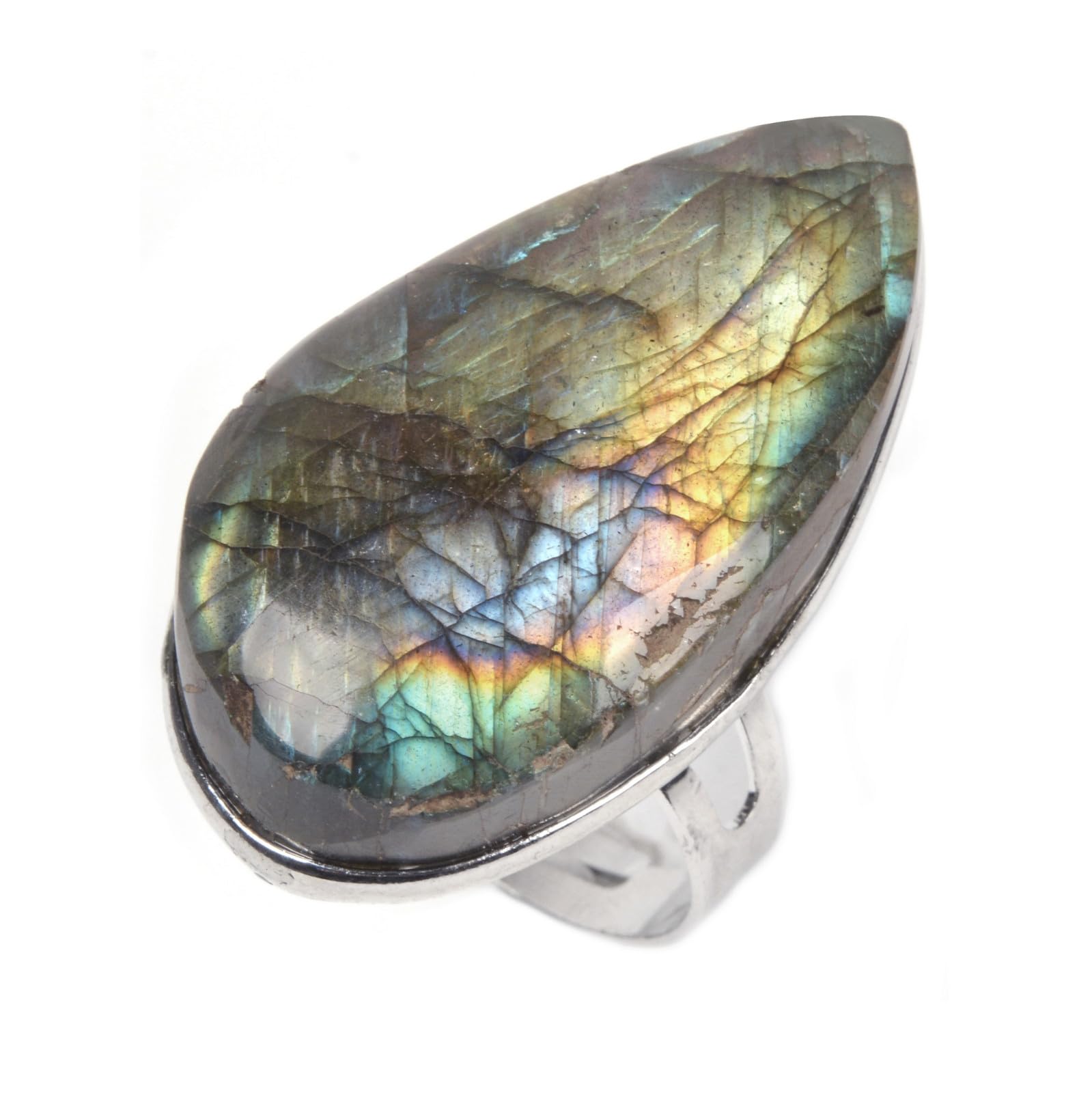 JustinstonesNatural Labradorite Leaf Energy Protection Healing Adjustable Stacking Ring (Adjustable size:8 to 12), Stone, Quartz