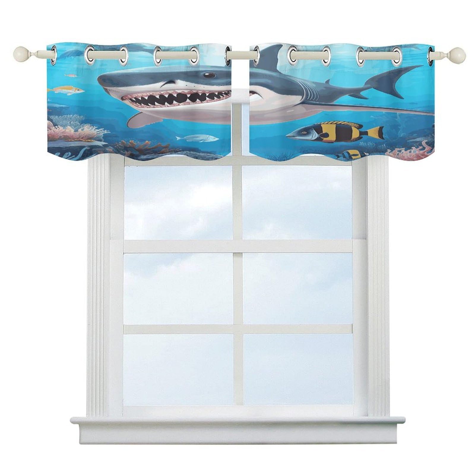 Cortinas opacas infantiles con diseño de océano y bolsillo de rodillo para cocina