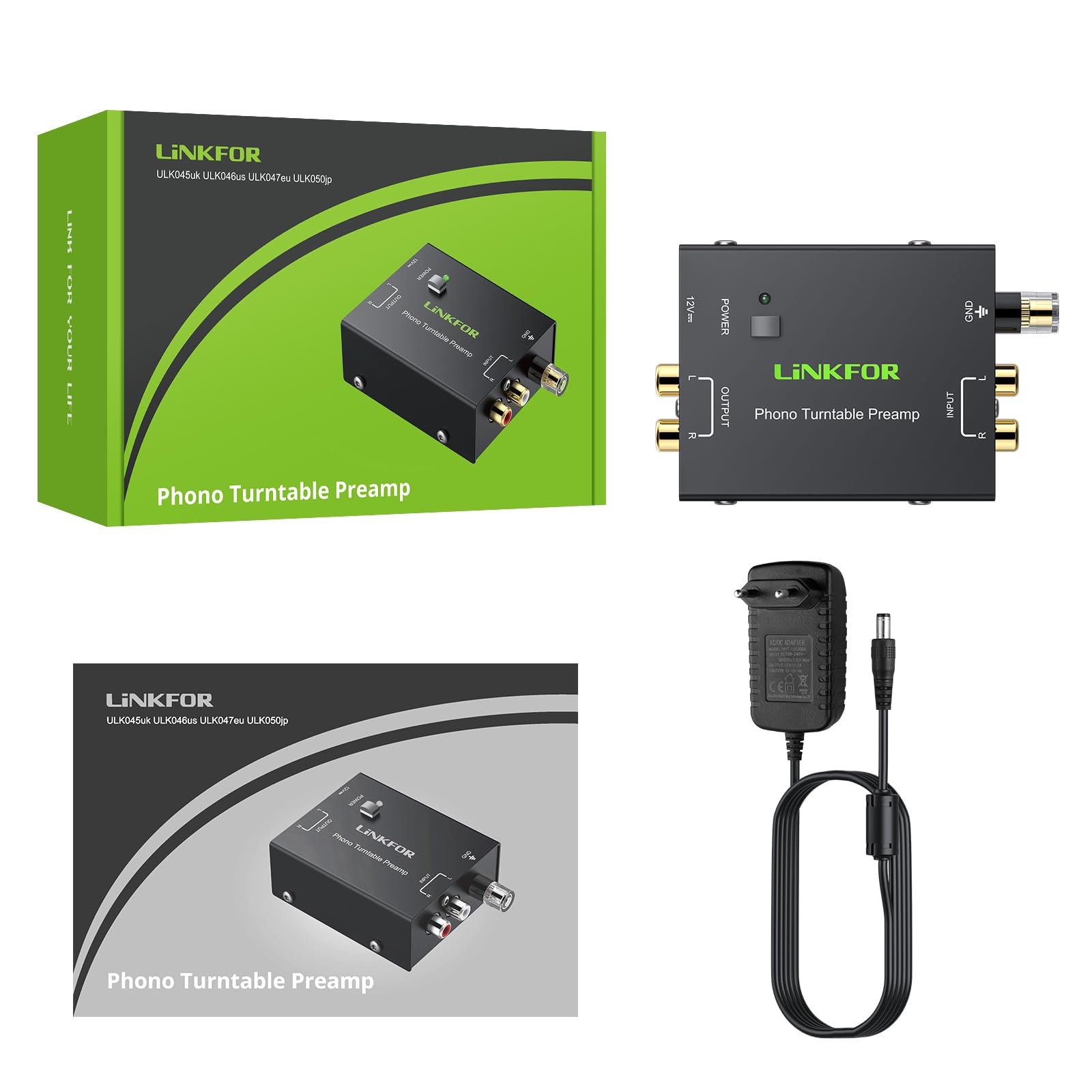 LiNKFOR Vorverstärker für Phono Plattenspieler PP900 Ultrakompakter Phono-Vorverstärker mit Cinch Eingang, Cinch Ausgang und geräuscharmem Betrieb, inklusive Netzteil