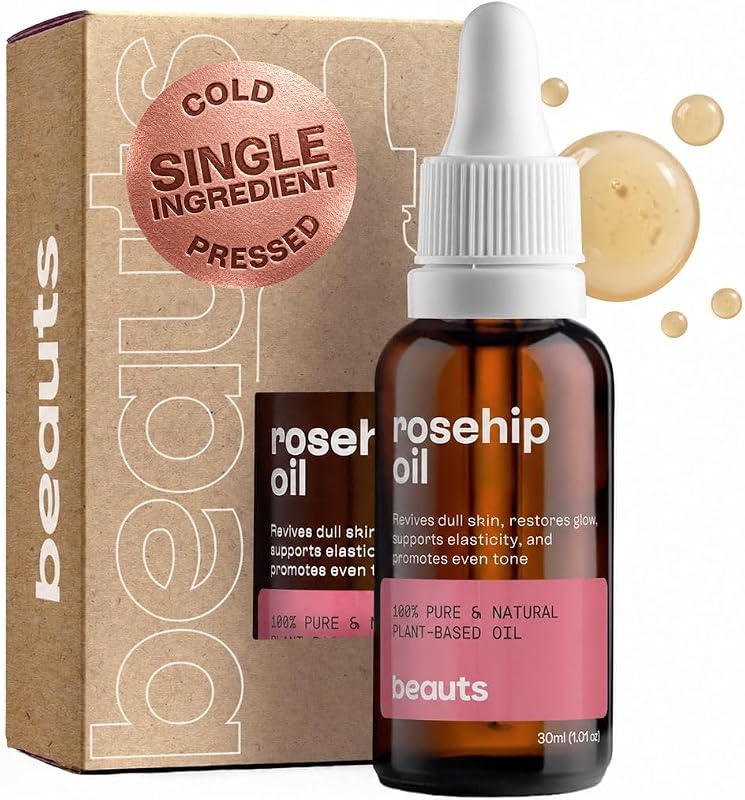 Óleo facial de semente de rosa mosqueta beauts, prensado a frio, não refinado, vegano — 30 mL
