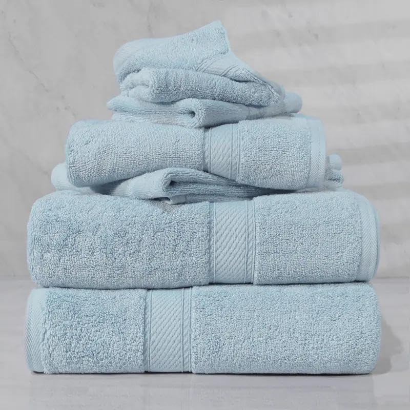 RAYMSTER 10 Piece Egyptian Cotton Towel Set - 2 Bath, 4 Face, & 4 Hand Towels Set for Daily Use - Soft, Highly Absorbent, Quick Dry, and Lightweight - Hotel Spa Quality - 500 GSM (Sky Blue)