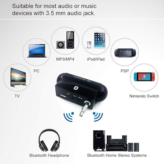Alead TxPro Bluetooth Wireless Multilink Stereo Audio Transmitter (A2DP) with 3.5 mm Audio Plug, for iPod, iPad, Zune, Zen, Sansa, Mp3 Players, PSP, Nintendo 3D, TV, Car Stereo, Home Stereo