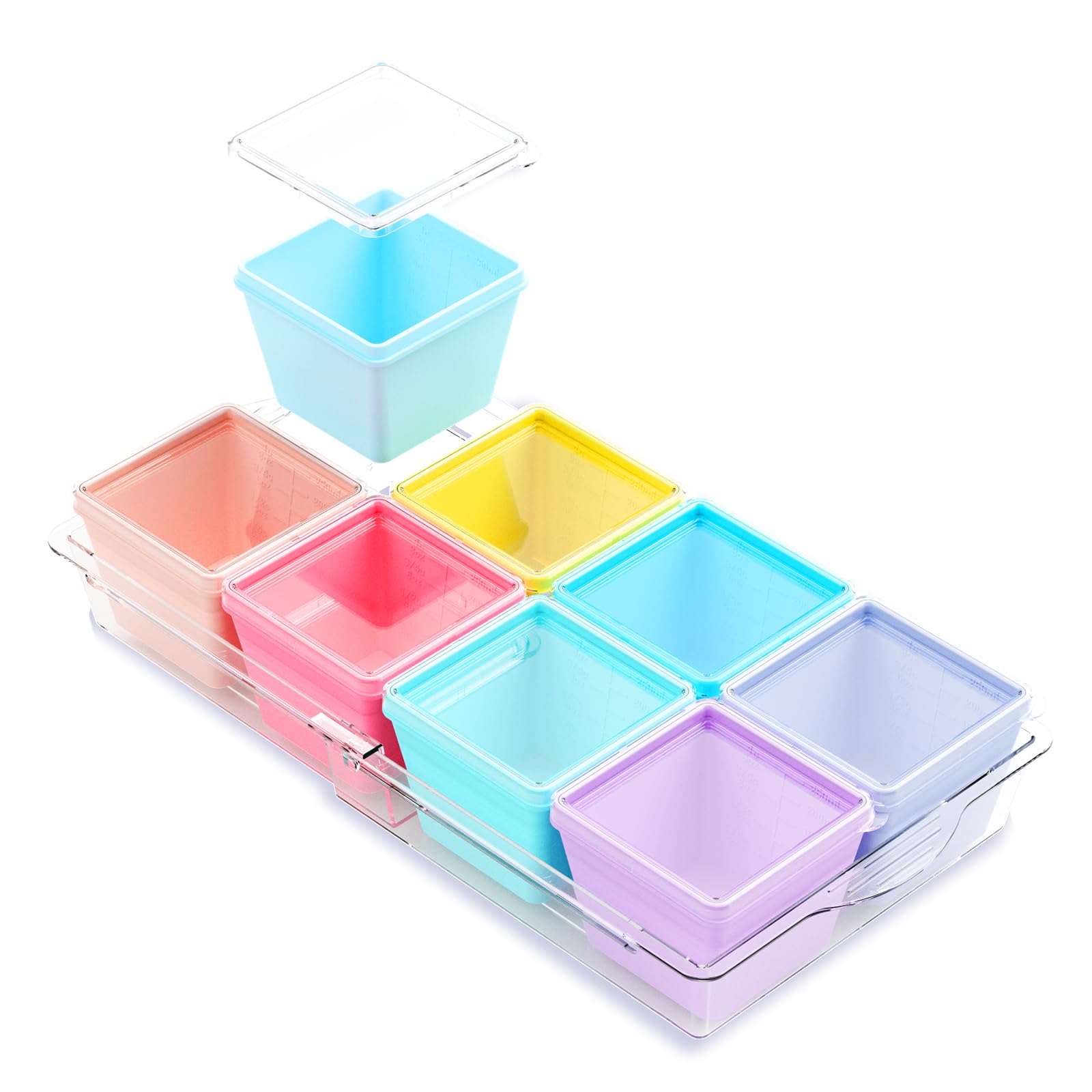 Gemice 8-Pack Silicone Soup Freezer Container Moulds with Lids and Base, Individual 1-Cup 250ml Portion Soup Cubes Freezer Tray for Food Storage Meal Prep Batch Cooking, Dishwasher Safe