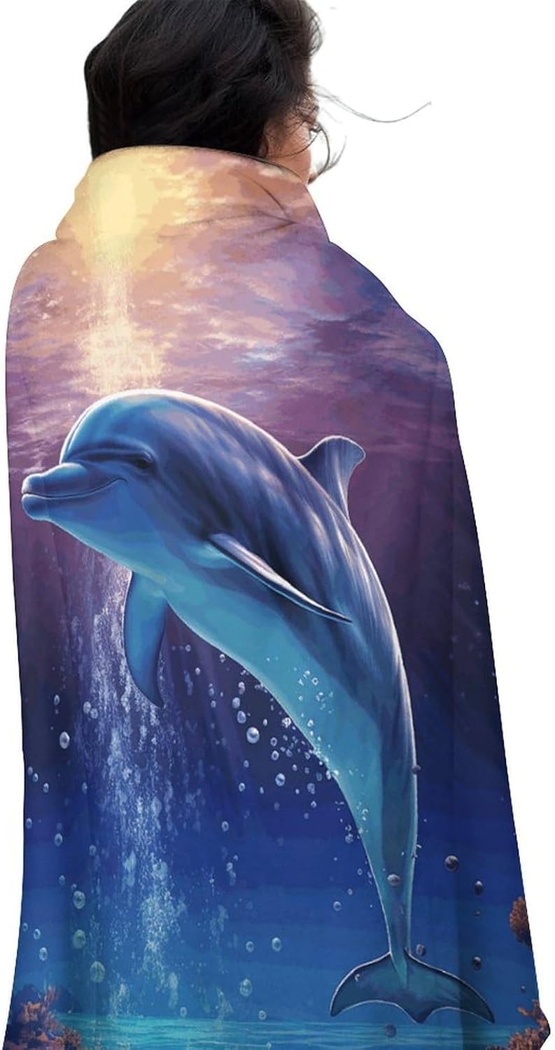 Ocean Dolphin Blanket Round Beach Tapestry Flannel Round Tablecloth Boho Beach Blanket Home Decor Indie Rug Comfortable Yoga Mat for Multi Scenario Usage