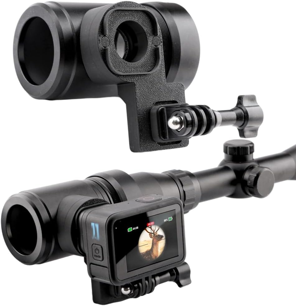 Scope Camera Adapter – Compatible with GoPro Hero 9/10/11/12 – Lightweight All-Aluminum Mount with Built-in Sunshade for Outdoor Shooting