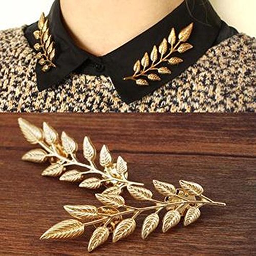Minghua Gentlemen Suit Brooches Simple Elegant Double Leaf Collar Pin Brooch Gold Silver Plant Brooch (Gold) #TOP1