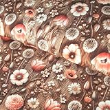 Baumwolljersey mit Pusteblumen-Design – Hochwertiger Jerseystoff mit filigranen Pusteblumen im Landhausstil auf beigem Hintergrund, ideal für kreative Nähprojekte.