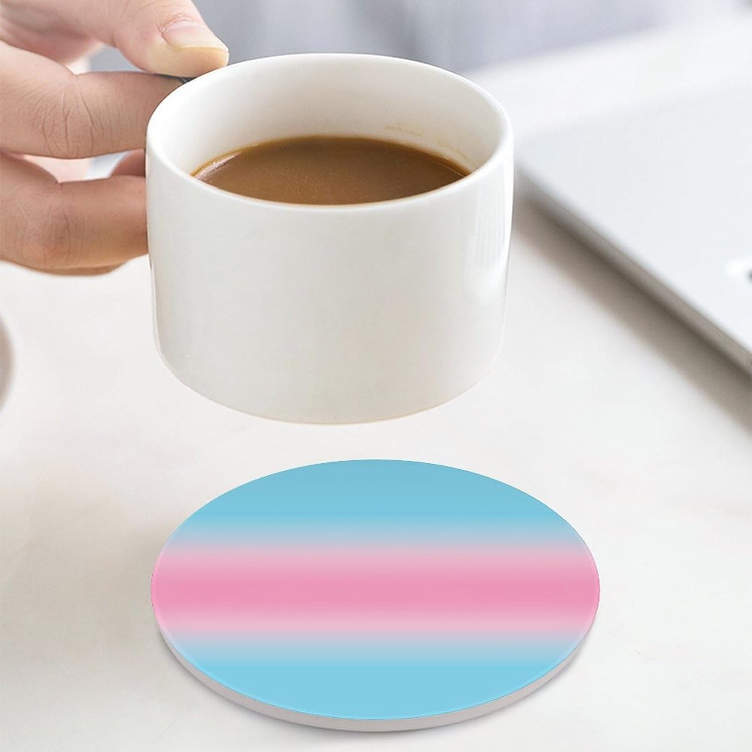 Transgender Flag Funny Round Ceramic Coasters for Drink Absorbent Cup Holders Tabletop Protection