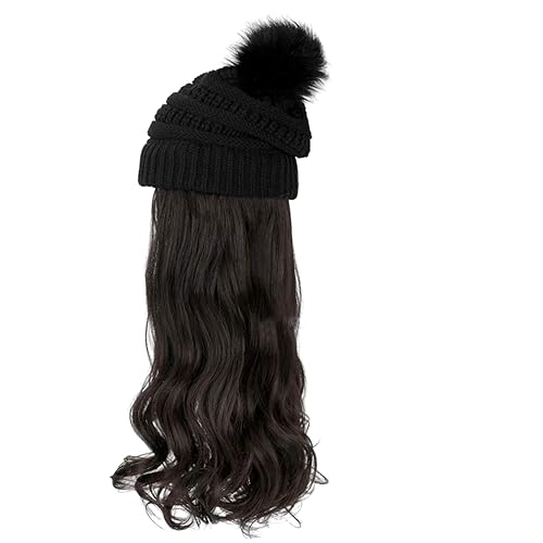 BEAHING Hat Wig Detachable 23.6" Long Wavy Curly Hair Hats