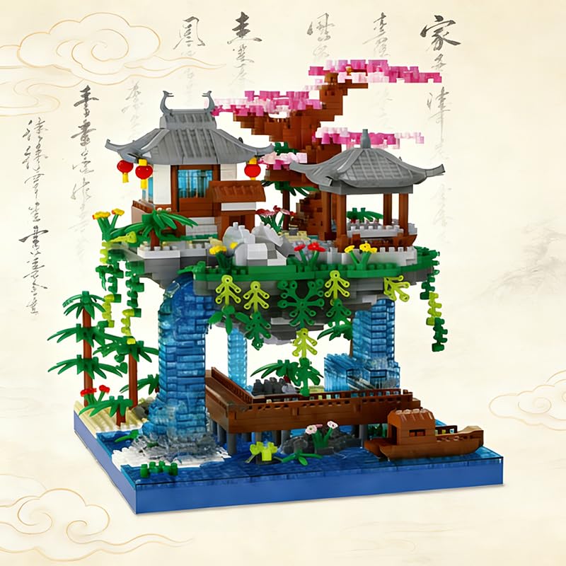 Image of SKY LINE OCEAN Cherry Blossom Bonsai Tree Building Set, 3200+ PCS Micro Mini Blocks, Japanese Sakura Tree | 2 LED | Lights Chinese Pond Architecture Model Kit, Ages 14+ | 5 Year Structural Warranty