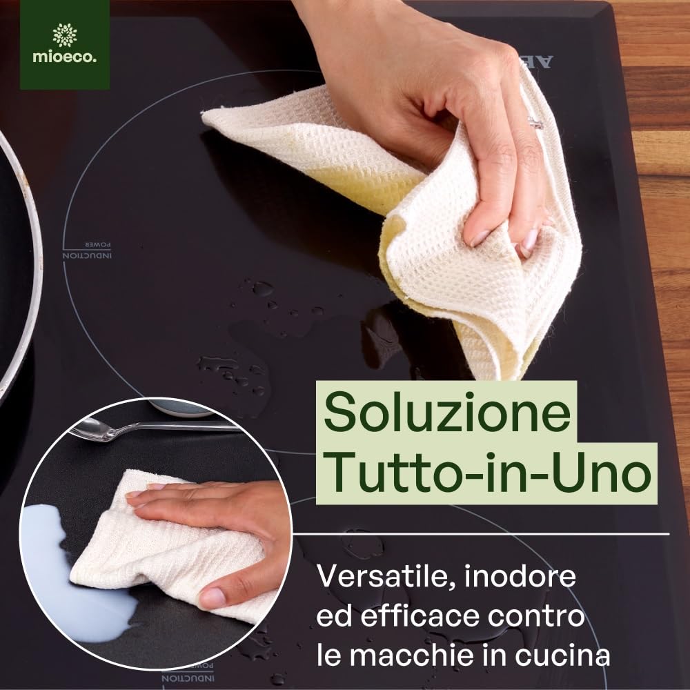 Mioeco Set da 20 Panni Cucina Riutilizzabili – Panno Spugna Lavabile in Cotone Biologico – Alternativa Eco ai Canovacci in Spugna – Super Assorbente, Resistente e Sostenibile