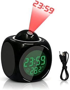 Projection Alarm Clock, Clock Projector on Ceiling Voice Timing Digital LED Display for Bedroom, Bedside,Office
