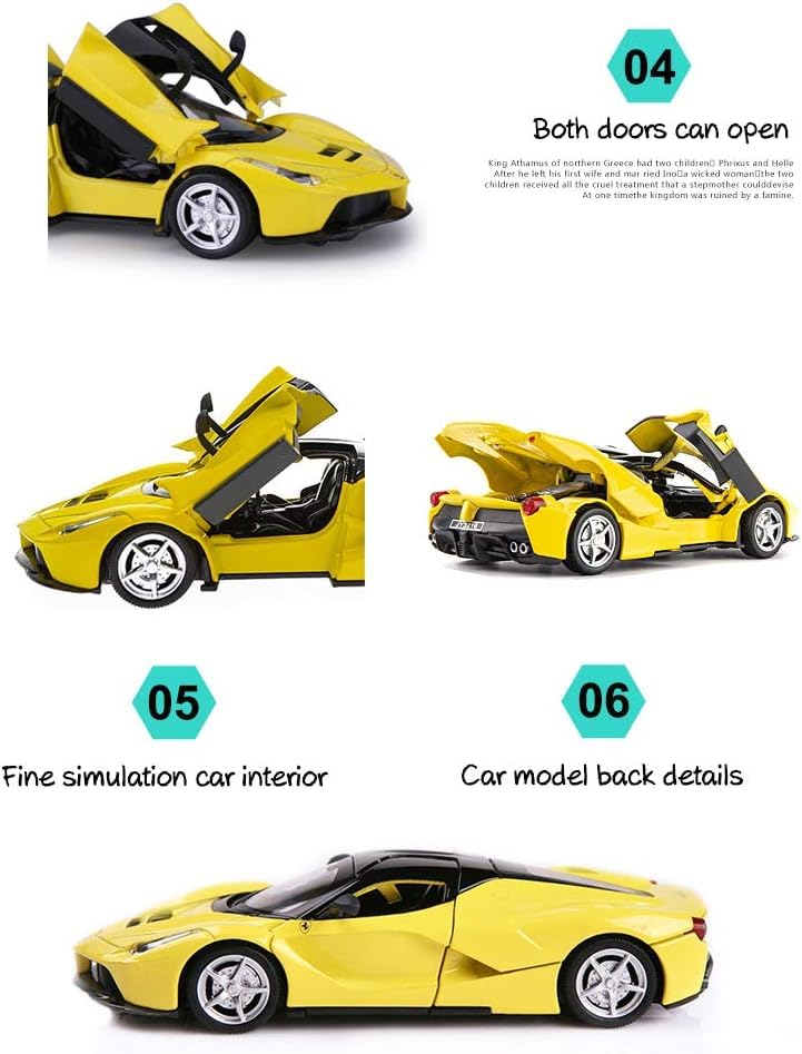Image of Diecast Toy Car Sports Model Car Zinc Alloy Simulation Casting LaFerrari Pull Back Vehicles,1:32 Scale Supercar Toys with Lights and Sound for Toddlers Kids Children Boys Girls Gift (Yellow)