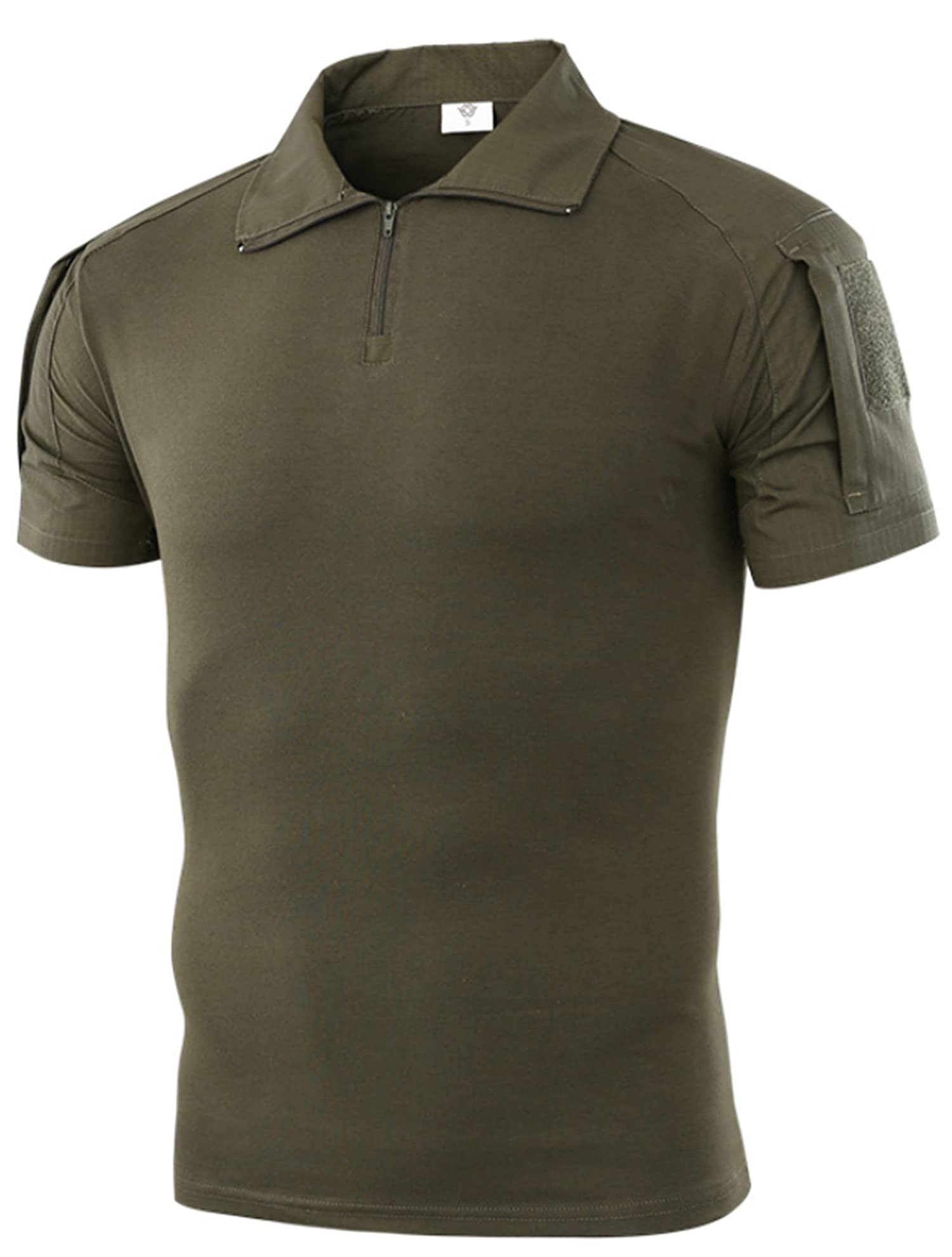 Czen Men's Short Sleeve Tactical Shirts Military Tee Outdoor Shirt Tactical Combat Shirt with Zipper (S,Green)