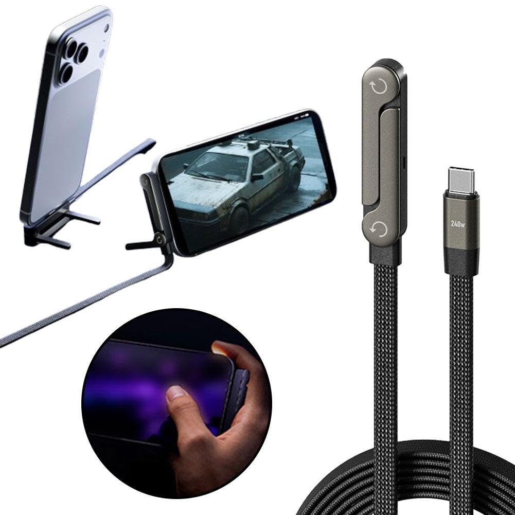 240 W szybkiego ładowania składany uchwyt na telefon komórkowy z kablem przesyłania danych, wielokątny regulowany uchwyt ładujący, kabel USB C, typ C do typu C, wbudowany uchwyt na telefon (C do C)