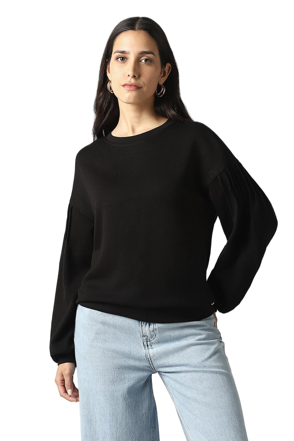 van heusen Women Black Solid Round Neck Sweatshirt-picture-11