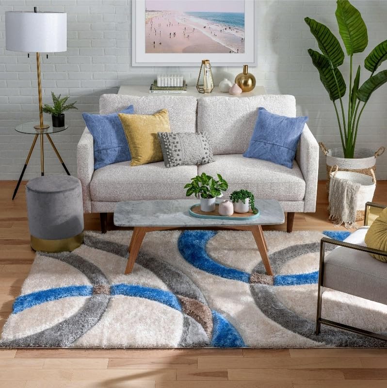 Image of Shaggy Area Rug - Extra Plush Luxury Carpet, Super Soft & Cozy Feel| Perfect for Living Room, Bedroom, and Stylish Home Decor- Blue (2 x 6 ft)