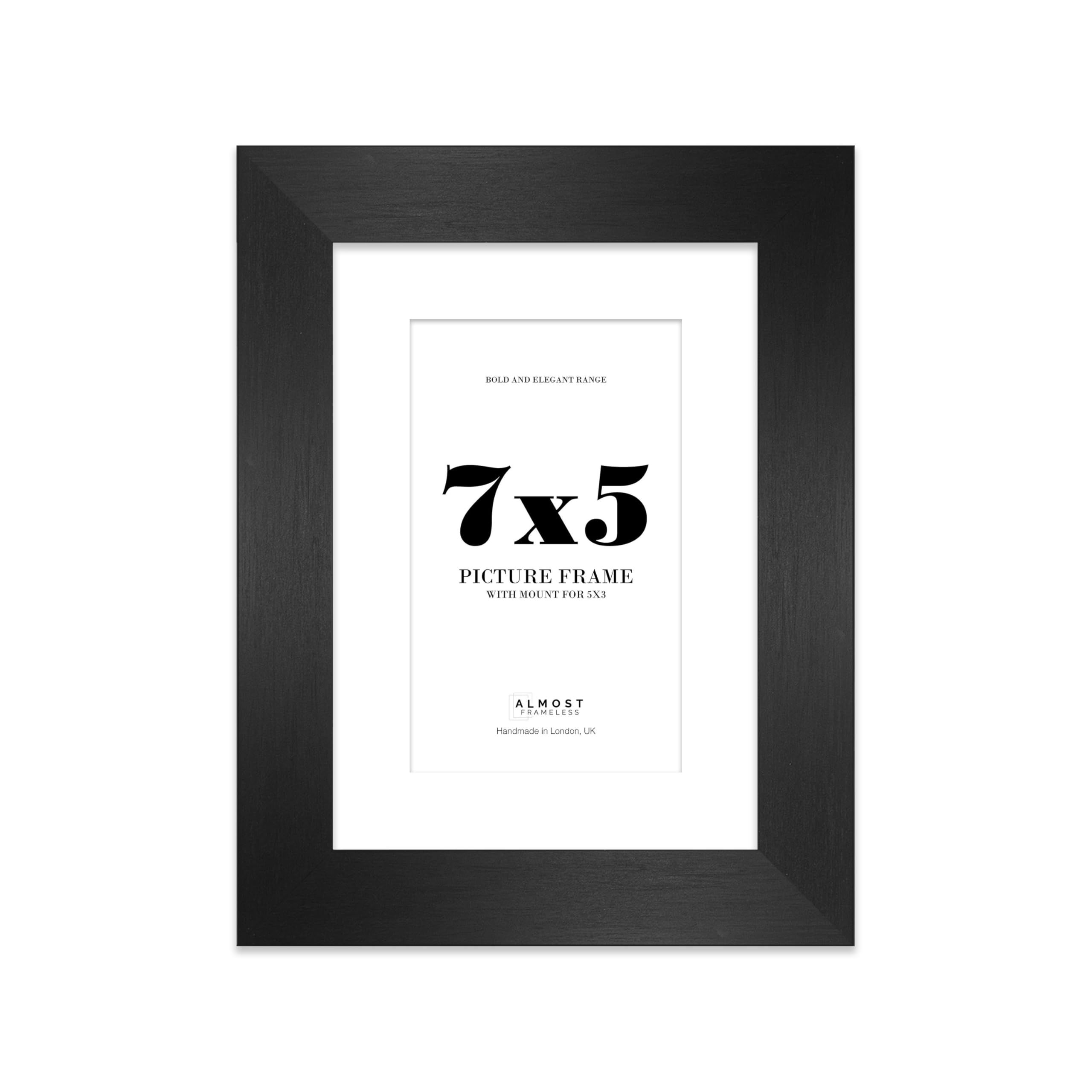7x5 Black Frame With Mount for 5x3 Pictures 28mm Edge Portrait and Landscape Display with Wall Hooks and Kickstand, 1 Pack