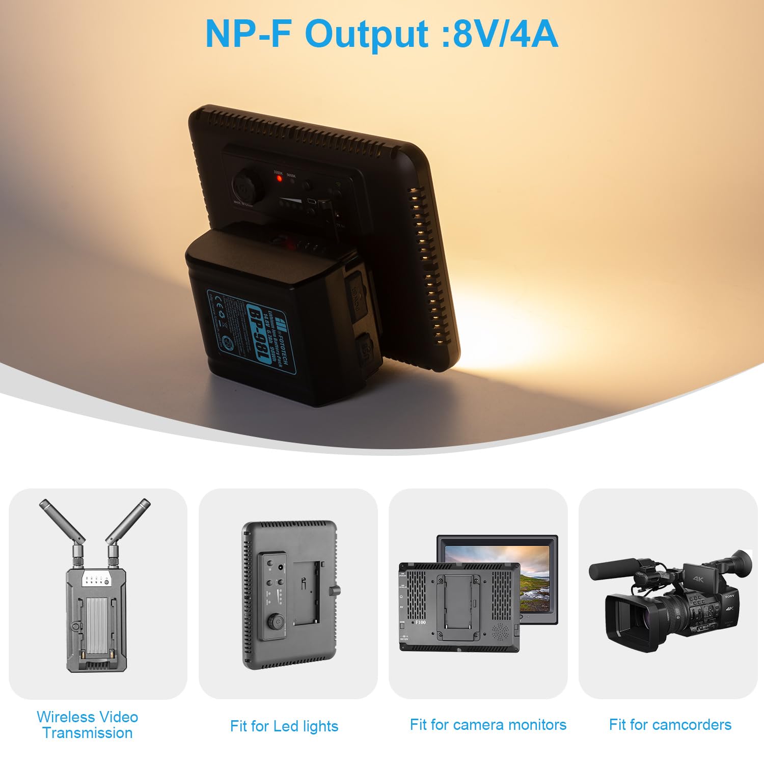 FOMITO NP-F970 F750 F550 Attrappe Akku auf V-Mount Platte Netzadapter für Kamera Monitor Neewer F100 FEELWORLD FW568 F5 T7, LED-Videoleuchte CN160 CN216 YN300 II YN-600 W260