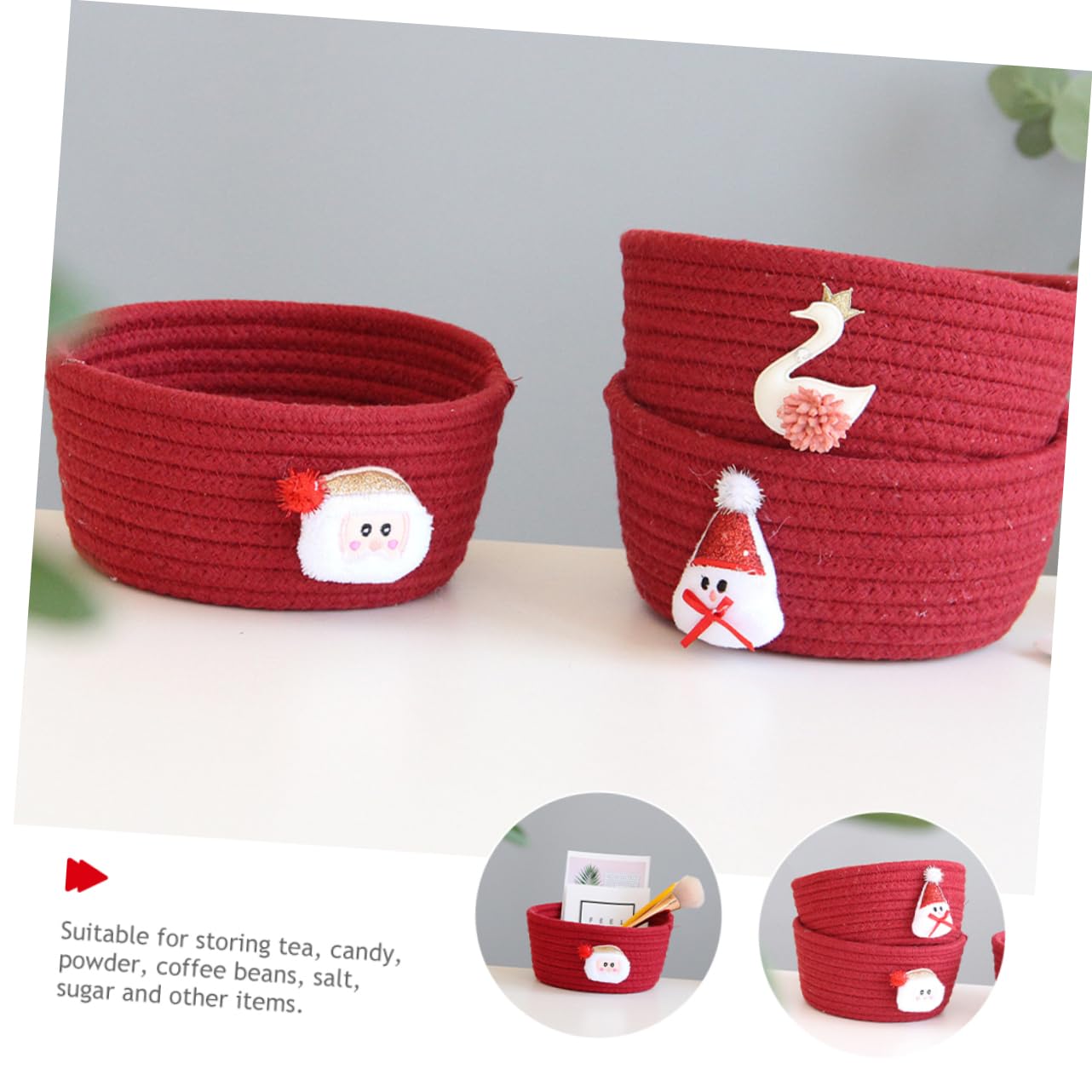 PRETYZOOM 3 Piezas Caja De Almacenaje Cesta De Cuerda De Algodón Mini Cesta Cestas De Navidad Mini Canasta De Pascua Cestas De Tejidas Cestas De Juguetes Rojo De Algodón