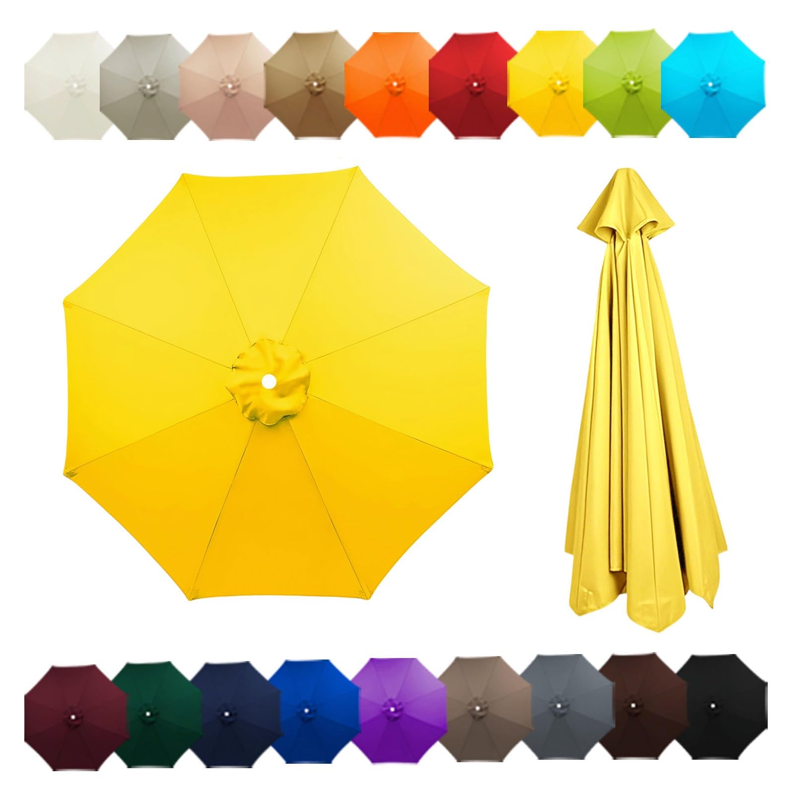 Outdoor Patio Umbrella Replacement Canopy For 6 Ribs/8 Ribs, Replacement Parasol Cover, Table Market Yard Umbrella Top, Sun Shade Accessory(Yellow,7.5FT/2.30M-8Ribs)