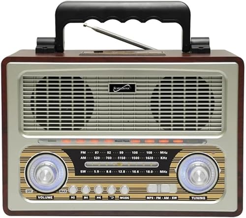 Supersonic SC-1198BT Altavoz Bluetooth portátil multifunción retro vintage con receptor BT inalámbrico, altavoces de alto rendimiento, AM/FM/SW,
