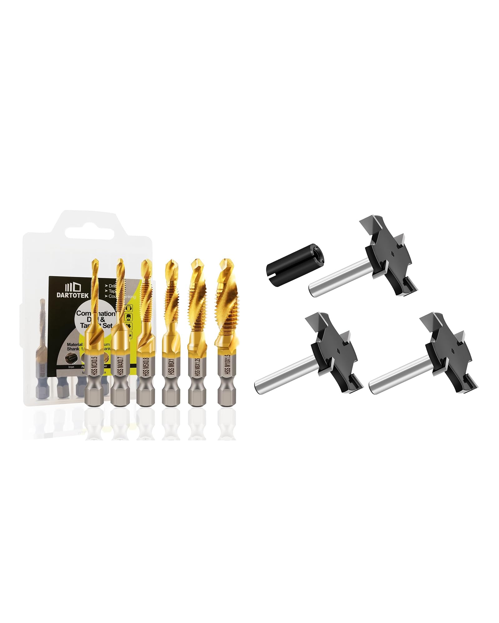 Jeu de forets et de tarauds combinés et Fraise à défoncer pour spoilboard 6mm